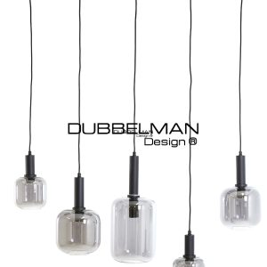 Hanglamp 5L antiek zwart+smoke glas / 110 cm