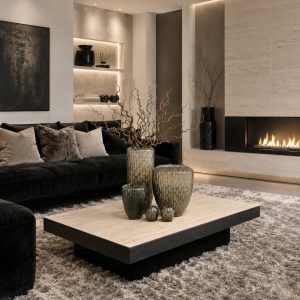 Salontafel Fay zwart eiken / marmerlook beige / Magazijn leegverkoop