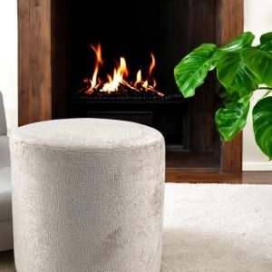 Poef rond 50×50 cm – Chenille white (Bergen 806)