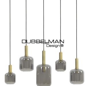 Hanglamp 5L antiek brons+smoke glas / 110 cm